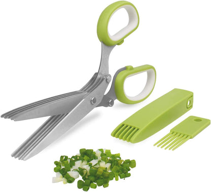 5 Blade Herb Scissors Kitchen Herb Shears Cutter Multipurpose Cutting Shear with 5 Stainless Steel Blades & Safety Cover & Cleaning Comb Salad Sizzors Cilantro Chive Parsley Onion Scissors (Black Red)