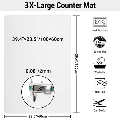 Ewen 35.6x23.5 Inch Extra Large Silicone Mats for Kitchen Counter, 2MM Thick Heat Resistant Coffee Mat Bar Mat, Glass Top Stove Cover Countertop Protector for Air Fryer, Baking, Crafts, Black
