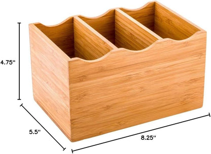Restaurantware 8.25 x 5.5 x 4.75 Inch Flatware Display 1 Countertop Buffet Utensil Caddy - 3 Compartment For Parties Picnics Homes or Restaurants Natural Bamboo Cutlery Holder Upright