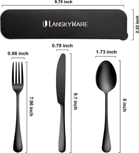 Portable Travel Utensils Set with Case,Reusable Office Flatware Set,Healthy Travel Cutlery Set 3 PCs Stainless Steel Fork, Spoon,Knife Cutlery Ideal for Travel, Lunch Box and Camping (Rose Gold-3PCs)