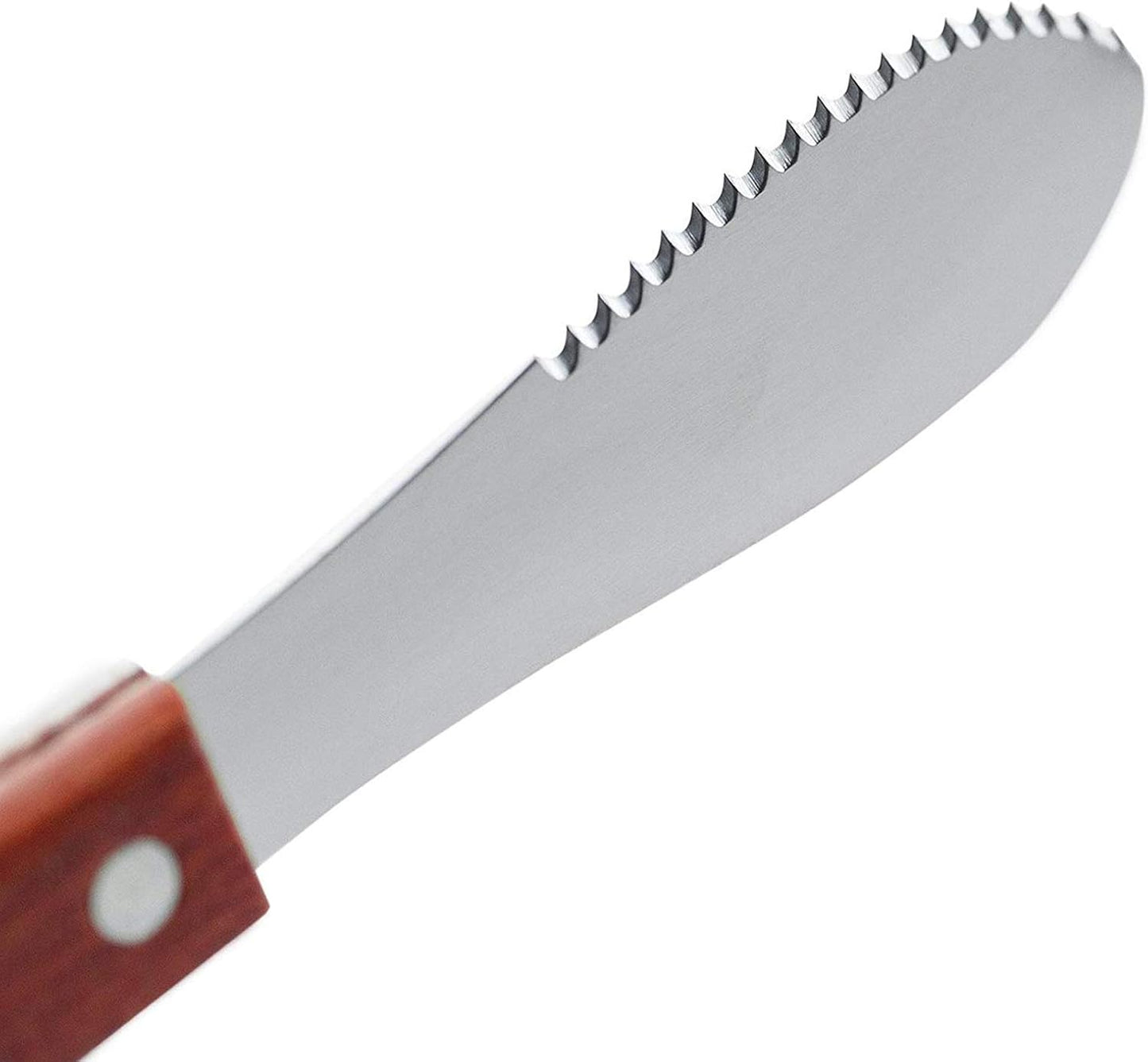 Wall2Wall Stainless Steel Straight Edge Wide Butter Spreader Deluxe Sandwich Cream Cheese Condiment Knives Set Kitchen Tools, Wood Handle, 8” (4)