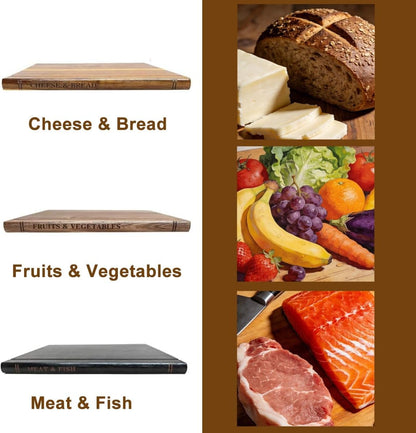 Rectangular Book Cutting Board Set of 3 for Kitchen, Wooden Carving Board with Stand, Easy to Store Serving Board, Reversible Butcher Block for Meat Cheese Bread