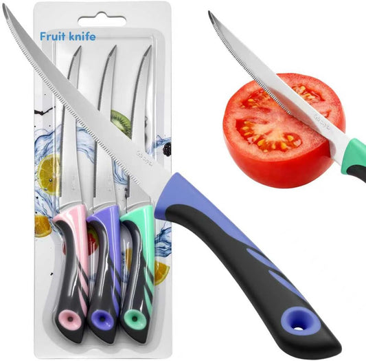 3 Pack Tomato Knife Set, Serrated Stainless Steel Paring Knives – Ultra-Sharp Tomato Slicers with Non-Slip Handles for Fruits, Veggies & Bread