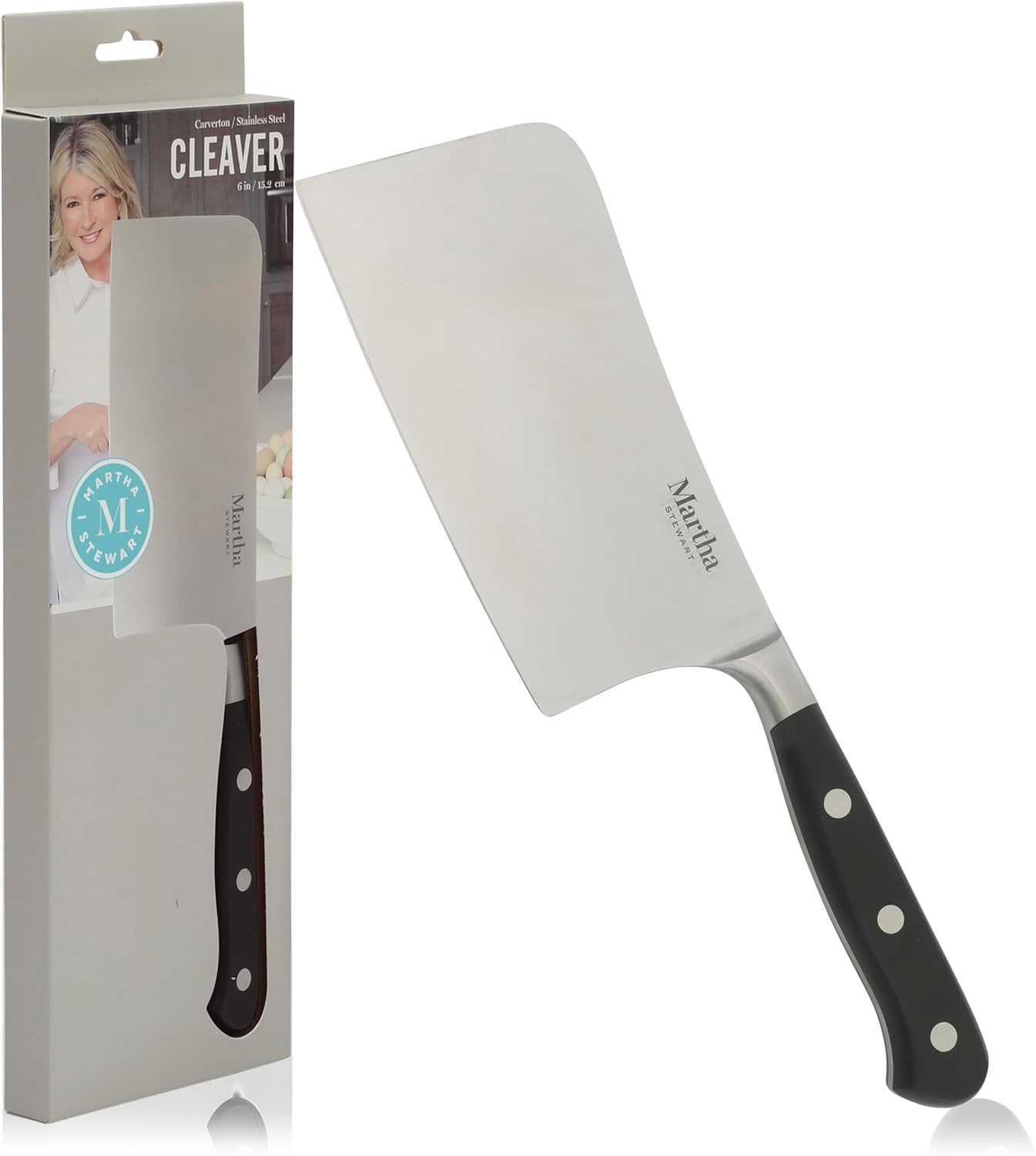 Martha Stewart Carverton 10" Hollow Edge Slicer Knife, High Carbon Stainless Steel Kitchen Knives w/Black Triple Riveted Handle