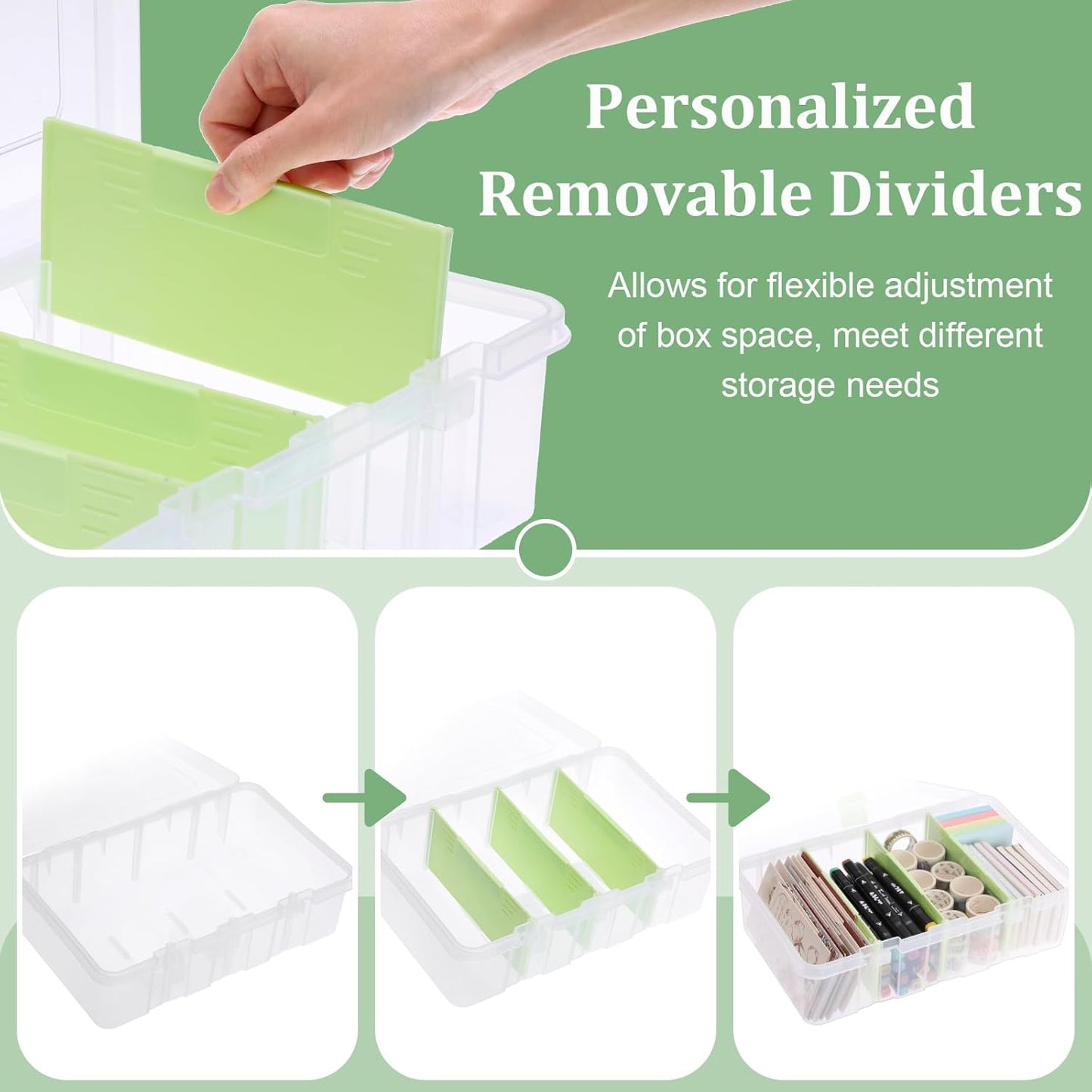 BTSKY Clear Plastic Dividing Storage Box with 4 Compartments Adjustable Storage Bin with Lid Plastic Craft Storage Container Multipurpose Sewing Box Art Supply Organizer, 13.3x8.1x3.4 Inches
