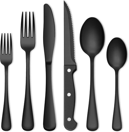 Black Silverware Set, Umite Chef 49-Piece Flatware Set with Drawer Organizer, Durable Stainless Steel Cutlery Set for 8, Tableware Eating Utensils with Steak Knives for Home Restaurant