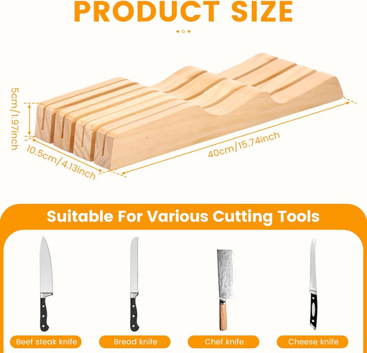 Knife Block Holder Organizer, Compatible Compact Knife Drawer Organizer, Sturdy Versatile Meat Cutting Tool Holder for Putting Tool, Fits Most Knifes Sizes, Bamboo In-Drawer Block Set(5 pieces)
