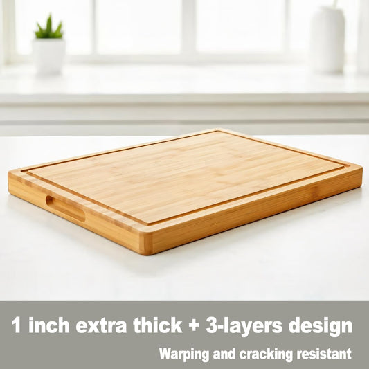Bamboo Cutting Board for Kitchen, 18" Large Wood Charcuterie Cheese Board, Wooden Chopping Block with Side Handles and Juice Grooves