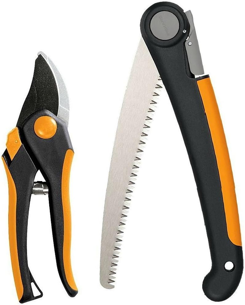 Fiskars 2-Piece Pruning & Veggie Shears Set, Explore Collection Garden Tool Kit, Bypass Pruner for Light Trimming, Vegetable Shears with Serrated Stainless Steel Blades for Harvesting Flowers & Herbs