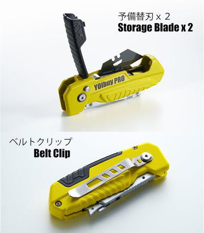 YOIbuy PRO Foldable Utility Knife with Scraper Function, Holds 2 Replacement Blades, Zinc Alloy Body, SK2 Replacement Blade