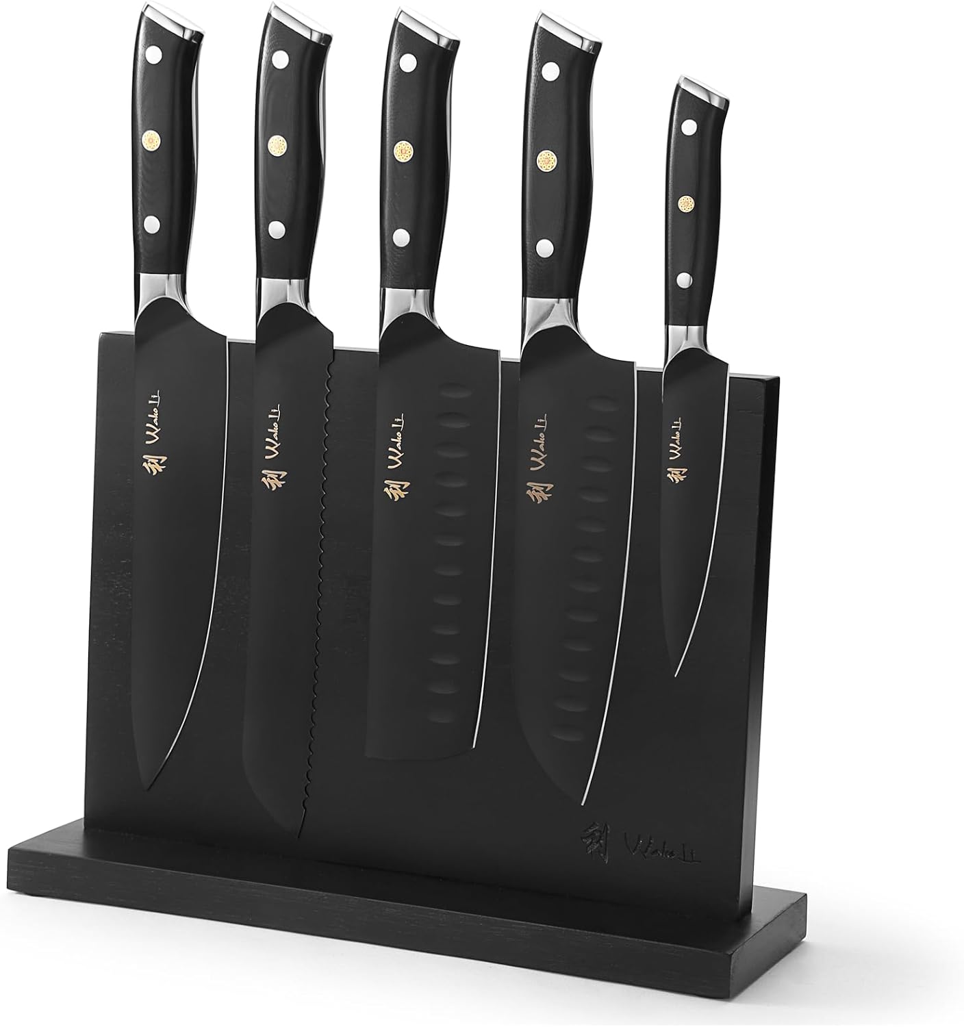 Wakoli Damascus Chef Knife Set with Magnetic Block – 5-Piece Professional Kitchen Knife Block Set, Genuine 67-Layer Damascus Steel Blades with VG10 Core & Ergonomic Sycamore Wood Handles