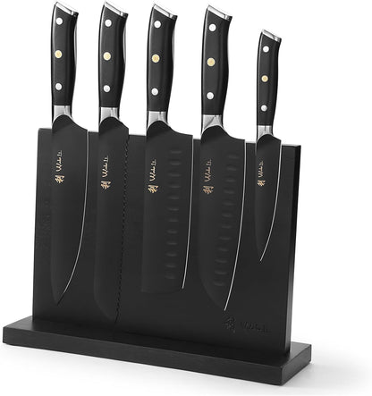Wakoli Damascus Chef Knife Set with Magnetic Block – 5-Piece Professional Kitchen Knife Block Set, Genuine 67-Layer Damascus Steel Blades with VG10 Core & Ergonomic Sycamore Wood Handles