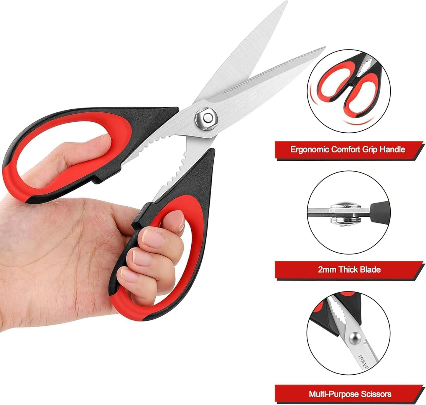 Kitchen Scissors All Purpose Heavy Duty, Kitchen Utensils Set, Stainless Steel Cooking Utensils Gadgets Meat Poultry Food Shears Dishwasher Safe Utility Tools Home (Orange, black and gray)