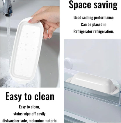 BPA-Free Melamine Butter Dish with Lid & Stainless Steel Knife - Farmhouse Butter Keeper for Countertop & Refrigerator, Dishwasher Safe, Holds 1 Stick with East & West Coast Butter-Cream