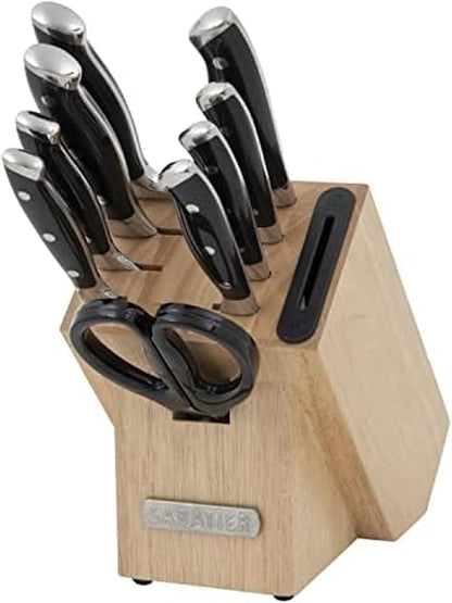 Sabatier 15-Piece Forged Triple Rivet Knife Block Set, High-Carbon Stainless Steel Kitchen Knives, Razor-Sharp Knife set with Acacia Wood Block, White Handles