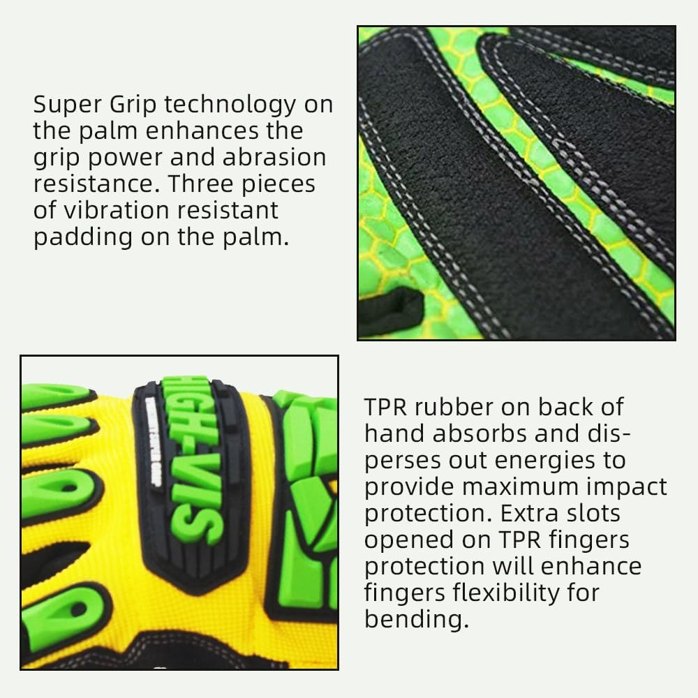 Seibertron High-Vis Series Cut Resistant Reducing Anti-Impact Mechanics Heavy Duty Safety Rescue Oil and Gas Gloves