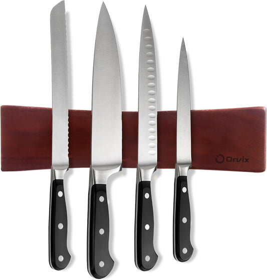 16 Inch Acacia Wood Magnetic Knife Holder for Wall - Magnetic Knife Strip & Knife Magnet - Kitchen Knife Storage Bar & Utensil Organizer