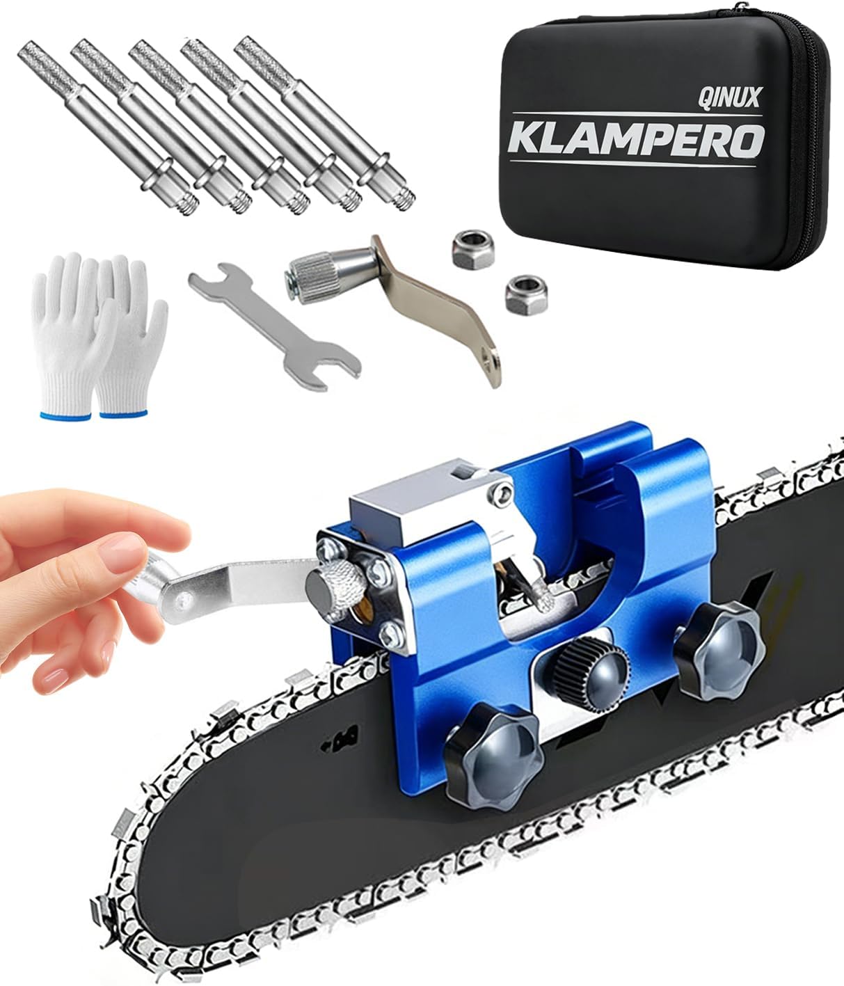 Chainsaw Sharpener, Portable Hand Crank Chain Saw Sharpening Tool with Adjustable Guide, Universal Fit for Most Chain Sizes, Manual Chainsaw Chain Sharpener for Outdoor & Field Use (Blue-Small)