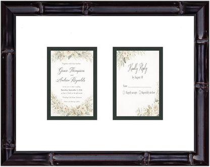CountryArtHouse Heirloom 3.5x5 Enclosure Invitation and RSVP Keepsake Frame in Brown Genuine Hardwood 13.5x10.75 Artisan-Cut Double Mat White Paired With Metallic Gold Timeless Display