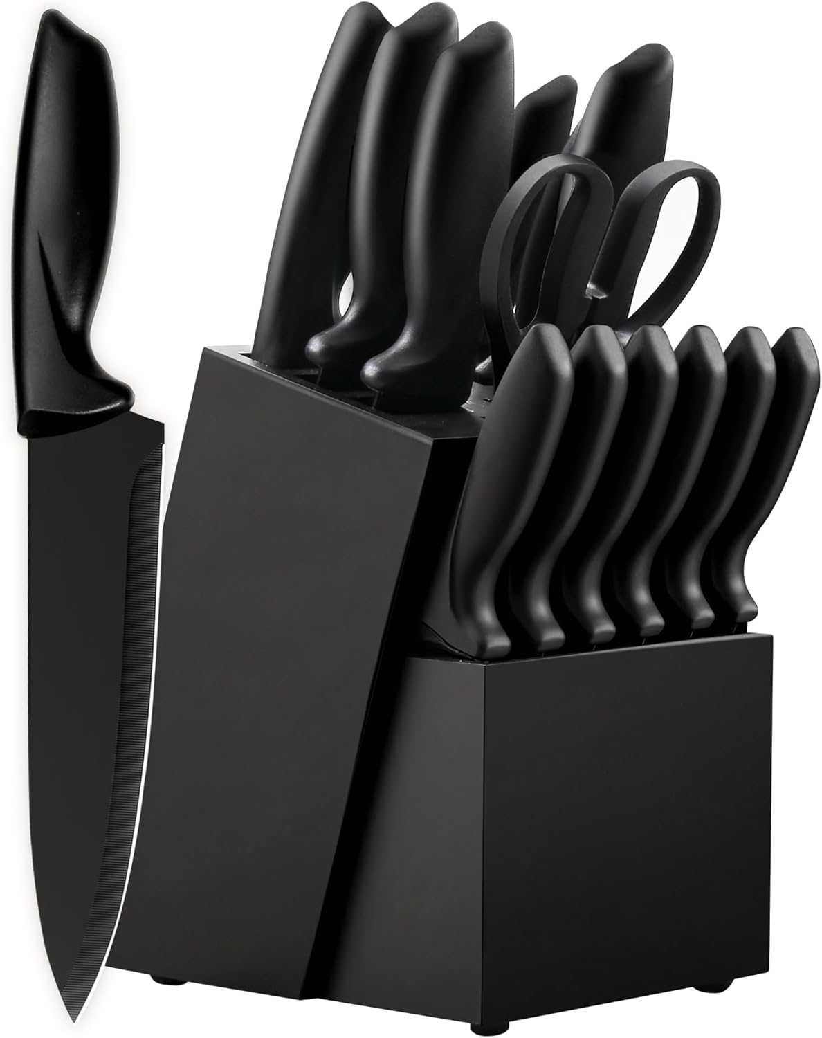 Knife Set, KroWallu 16 Pieces Knife Sets for Kitchen with Block, Dishwasher Safe Kitchen Knife Set with Built-in Sharpener, German Stainless Steel Black Knife Block Set