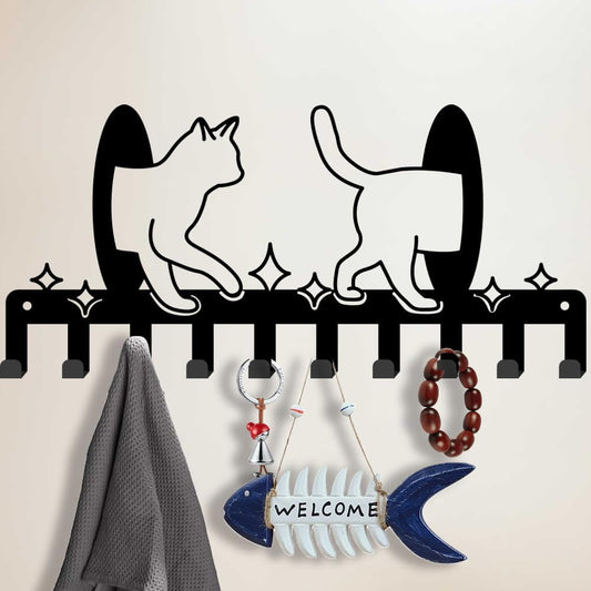 SUPERDANT Cats Key Holder with 10-Hooks Key Hooks Cat Hooks Decor Key Rack Funny Wall Mounted Key Hanger Wall Decorative Key Organiser for Dog Leash Entryway Home Kitchen Cat Lover