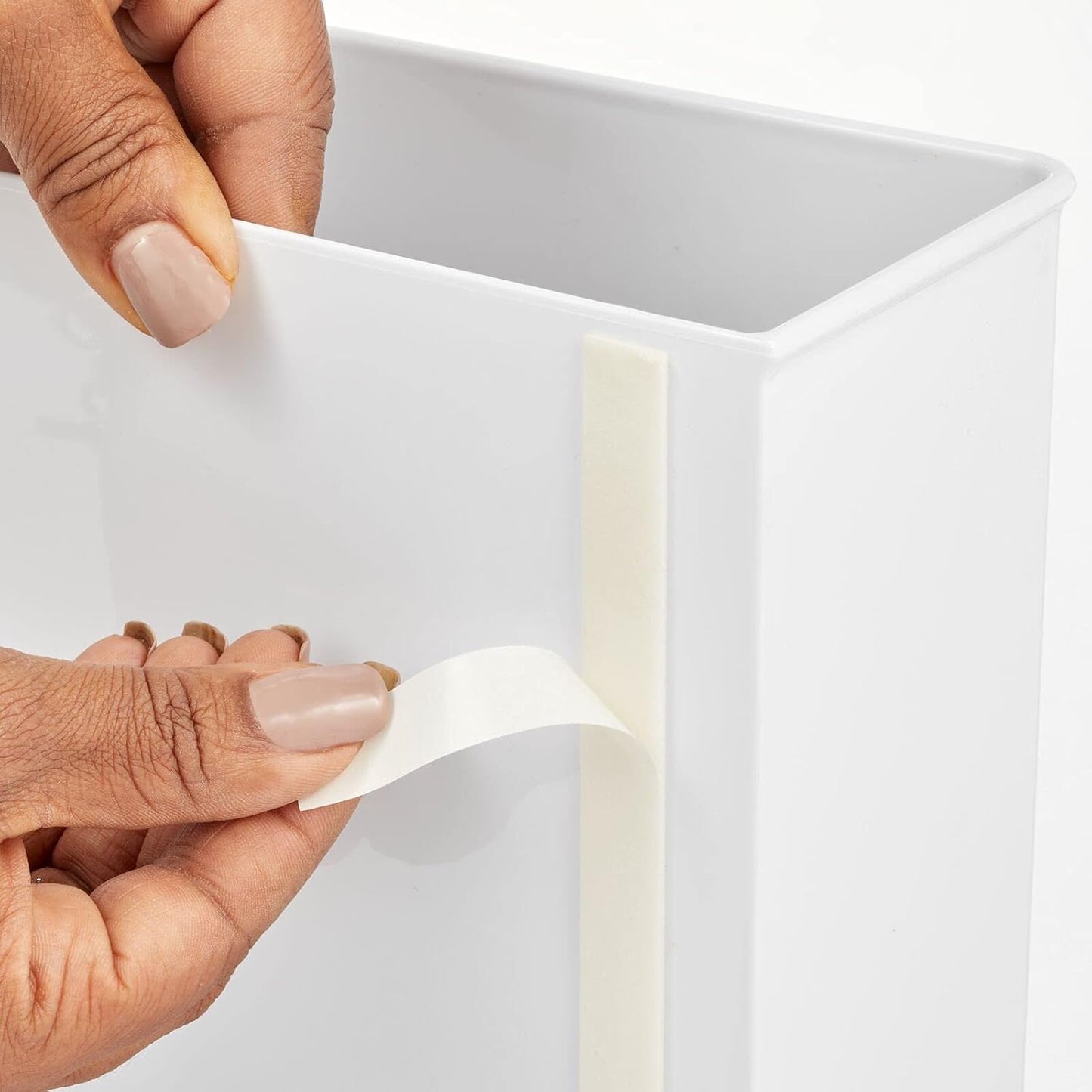 mDesign Plastic Adhesive Mount Storage Organizer Container for Kitchen or Pantry Wall Organization - Space Saving Holder for Sandwich Bags, Foil - 6" Wide - Poppon Collection - 2 Pack - White