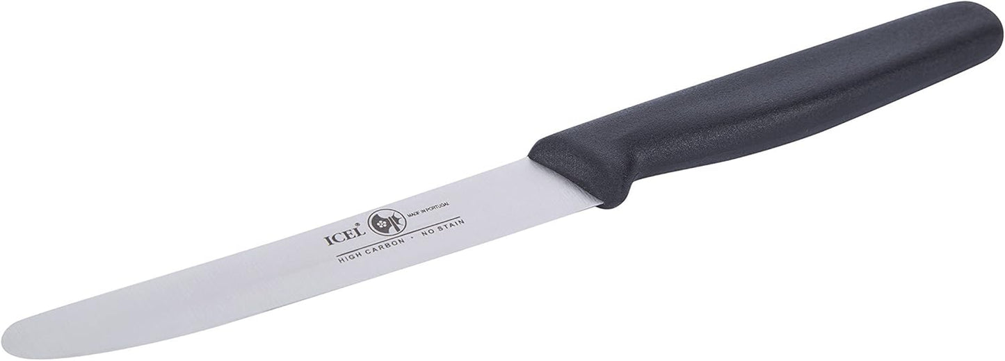 ICEL 4.25 Inch Straight Edge Round Tip Paring Knife, High Carbon German Stainless Steel Blade, Factory-Sharp Edge, Non-Slip Textured Blue Polypropylene Handle