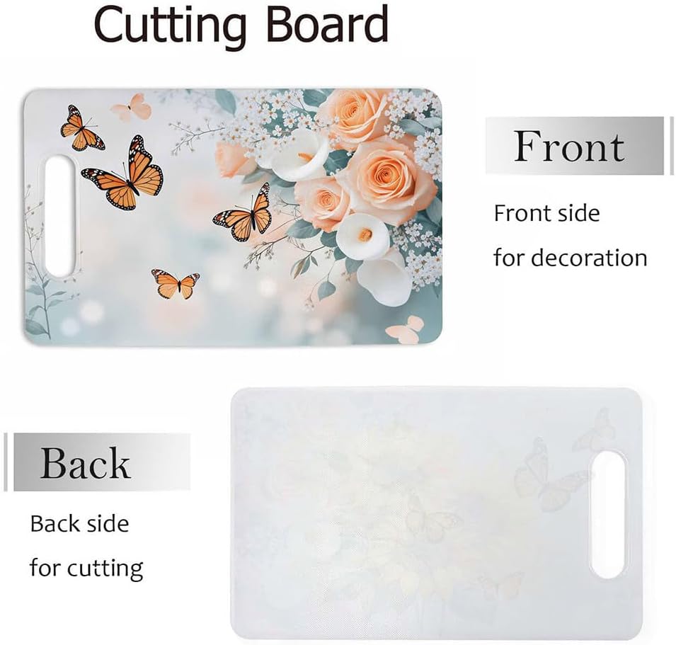Coffee Set Cutting Board with Handles Coffee Maker Muffin Cup Flower Hot Drink Love Cutting Boards Plastic Safe Chopping Board for Kitchen 16" x 10" x 0.24"