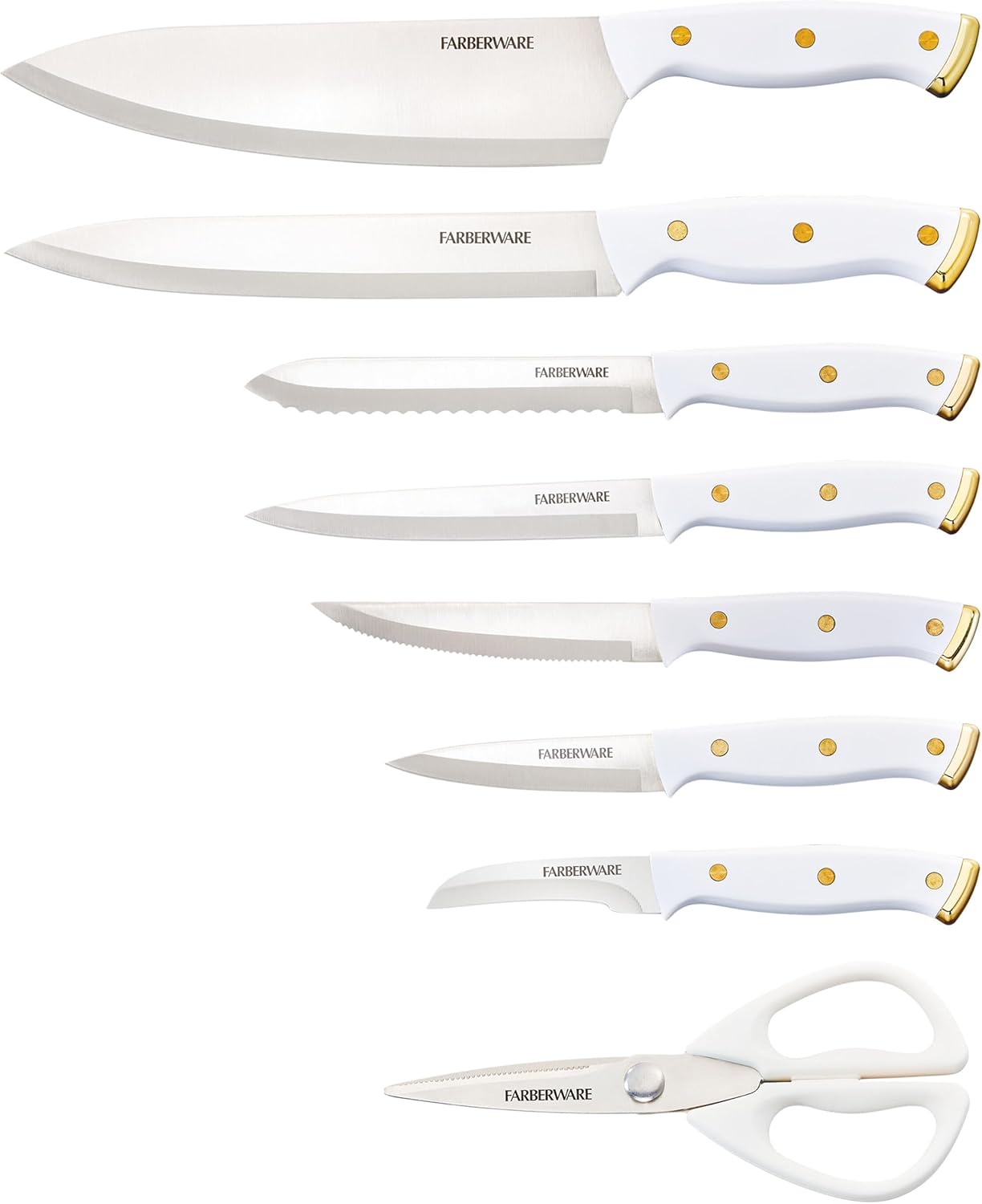 Farberware 15-Piece Knife Block Set with Black Soft-Grip Handles and Graphite Block - Kitchen Knife Set with Chef Knife, Steak Knives, Shears and Sharpening Steel
