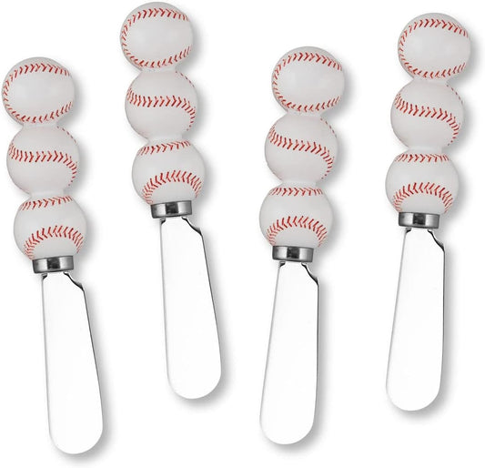 UP Tennis Themed Cheese Spreaders, Hand-Painted Resin Handles with Stainless Steel Blades for Spreading Cream Cheese, Butter, and Jam, Assorted Designs, Set of 4