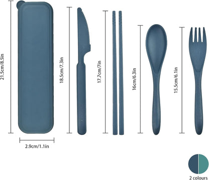 2 Sets Plastic Reusable Utensils Set with Case, Travel Chopsticks Fork Spoon Knife Set for Lunch Box, Portable Cutlery Sets for Travel Camping Daily Use (Standard)