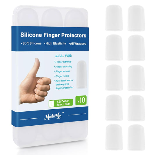 Gel Finger Cots Protectors, Silicone Fingers Covers Bandages Caps Sleeves for Fingertip Thumb Protection, Ideal for Trigger, Arthritis, Cracking, Blisters, Callus, Hangnail & Pain Relief (Nude, M, 10PCS)