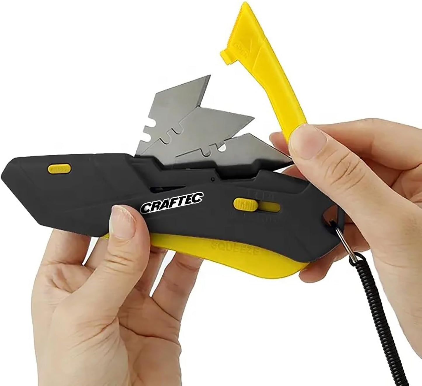 Craftec Retractable Utility Knife Box Cutter with Holster & Lanyard - The Ultimate Tool for Precise Cuts, 3 Blade Settings, Ergonomic Design, Left & Right Hand Friendly, Quick Blade Change CT5 (Blue)