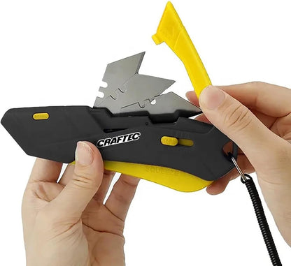 Craftec Retractable Utility Knife Box Cutter with Holster & Lanyard - The Ultimate Tool for Precise Cuts, 3 Blade Settings, Ergonomic Design, Left & Right Hand Friendly, Quick Blade Change CT5 (Blue)
