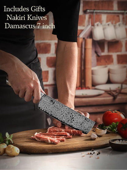 DONGSUN 8 Inch Damascus Chef Knife with North American Black Walnut Sheath, 67-Layer VG10 Forged Steel Japanese Gyuto, Professional Durable Sharpness