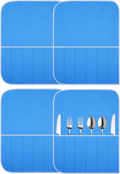 Weewooday Silver Storage Bags Anti Tarnish Silver Protector Bags Blue Holder for Silverware Flatware Storage Organizer Cloth Place Setting Roll with White Ribbon for Teaspoon Utensils(4 Pieces)