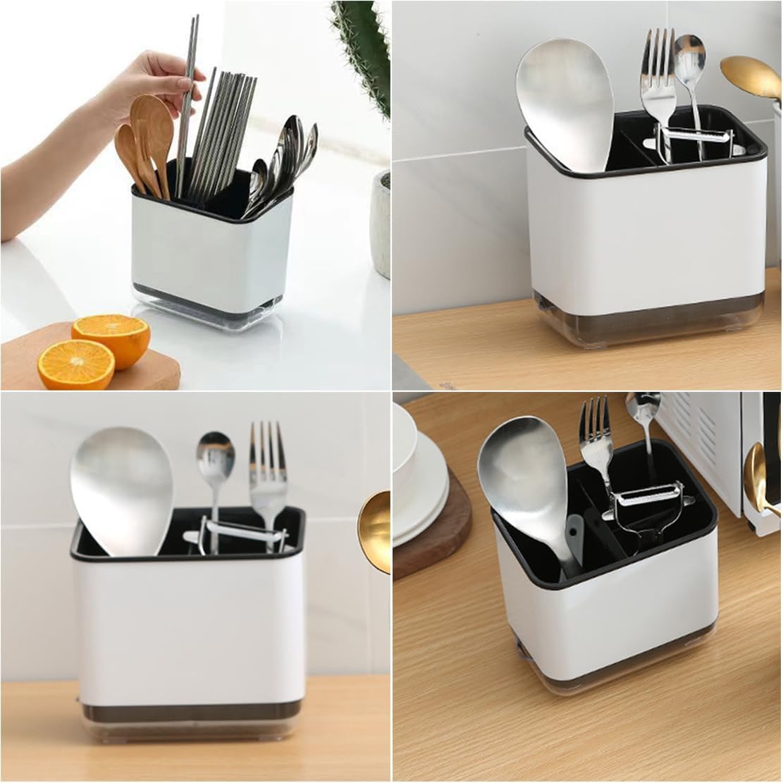 Cutlery Drainer, Utensil Holder Sink Caddy Dish Drying Rack, Kitchen Organizer Accessories for Flatware Silverware Chopsticks Knives Forks Spoons Spatula(Light Green)