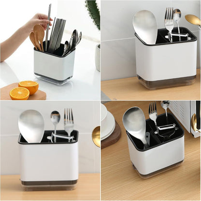 Cutlery Drainer, Utensil Holder Sink Caddy Dish Drying Rack, Kitchen Organizer Accessories for Flatware Silverware Chopsticks Knives Forks Spoons Spatula(Light Green)