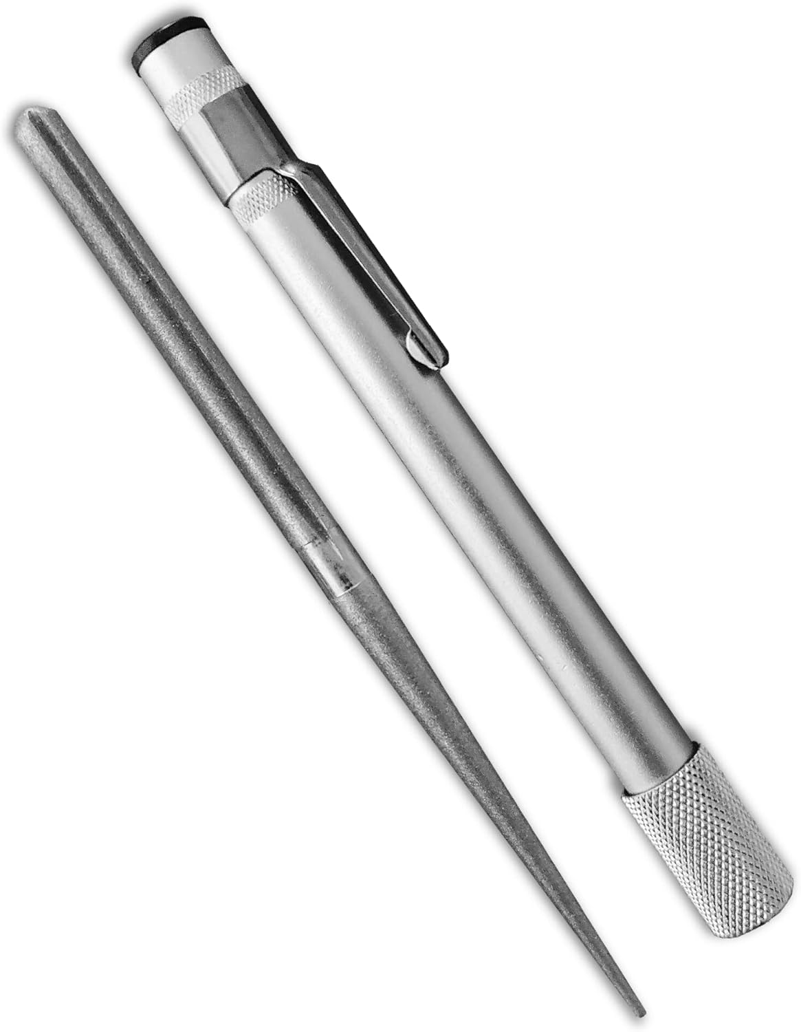 Wamery Serrated Knife Sharpener 2 Pack - Retractable Diamond Rod Pocket Sharpener for Serrated & Straight Blades - Multifunctional Sharpening Tool for Outdoor Kitchen Fishing Hunting (Silver & Black)