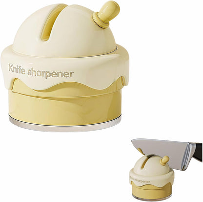 Ice Cream Shaped Knife Sharpener,Cream Yellow,Ceramic V-Groove,6.5x2.6 Inch Portable Knife&Scissor Sharpener with Non-Slip Base,Ceramic Wheels,Fast & Easy Tool for Kitchen,Camping