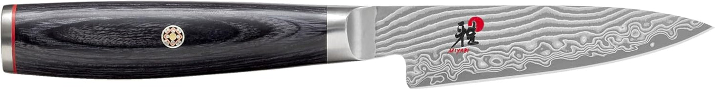 Miyabi Kaizen II Japanese 3.5-inch Paring Knife, Essential Kitchen Knife, Black Pakkawood Handle, 48-Layer Flower Damascus Pattern, Handrafted in Seki, Japan