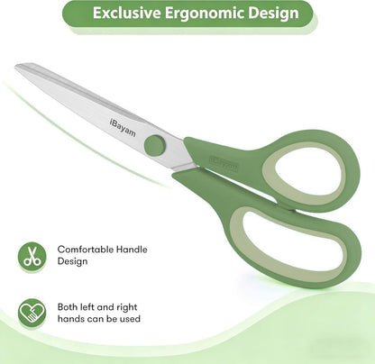 iBayam 8.5 Inch Scissors All Purpose Heavy Duty 3 Pack, 2.5mm Thick Ultra Sharp Blade Comfort-Grip for Office Classroom School Cardboard Craft Desk, Left/Right Handed, Cute Pastel Pink Blue Green