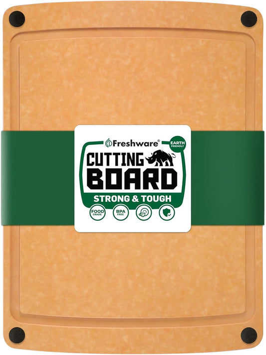 Freshware Wood Cutting Boards for Kitchen, Dishwasher Safe, Medium 12" x 9" and Large, 15" x 11.25", Set of 2, Natural