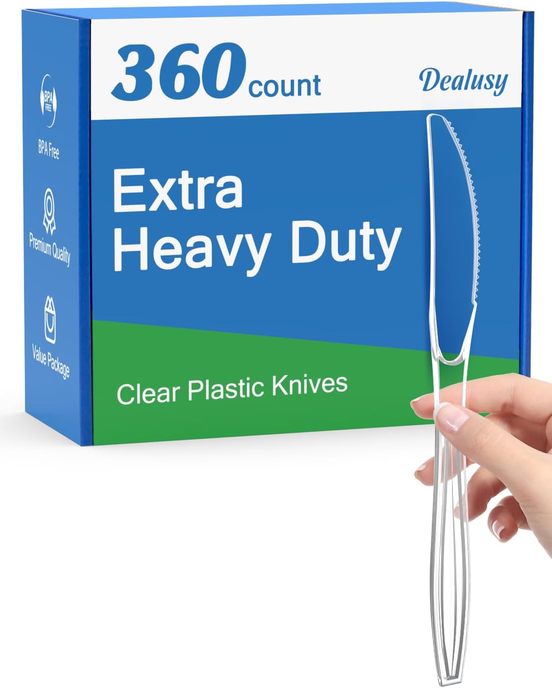 Dealusy 360 Count Extra Heavy Duty Clear Plastic Knives Disposable, BPA-Free, Heat Resistant, Solid and Durable Disposable Knives Bulk, Premium Plastic Knives heavy duty for Party Supply