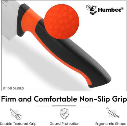 7.5-Inch Nakiri Knife, High Carbon Stainless Steel Hollow Grind Blade, Razor Sharp Edge, Ergonomic Non-Slip Handle, Cleaver Style, DT-50 Series, Orange