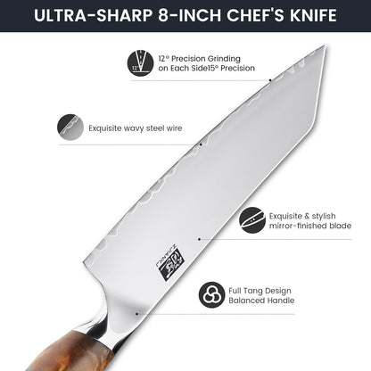 Chef Knife, 8-inch Hand Forged Professional Kitchen Knife with Japanese 10Cr15MoV Stainless Steel Gyuto Knife with Blue Ergonomic Handle, Razor-Sharp Cooking Knife in Gift Box