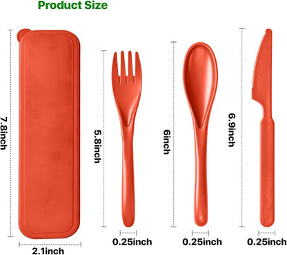 Pink Utensil set Travel Silverware with Case, 2 Sets Reusable Utensils Set with Case, Wheat Straw Utensils for Lunch Box Accessories, Camping Utensils for Work Lunch or Daily Use (Pink)