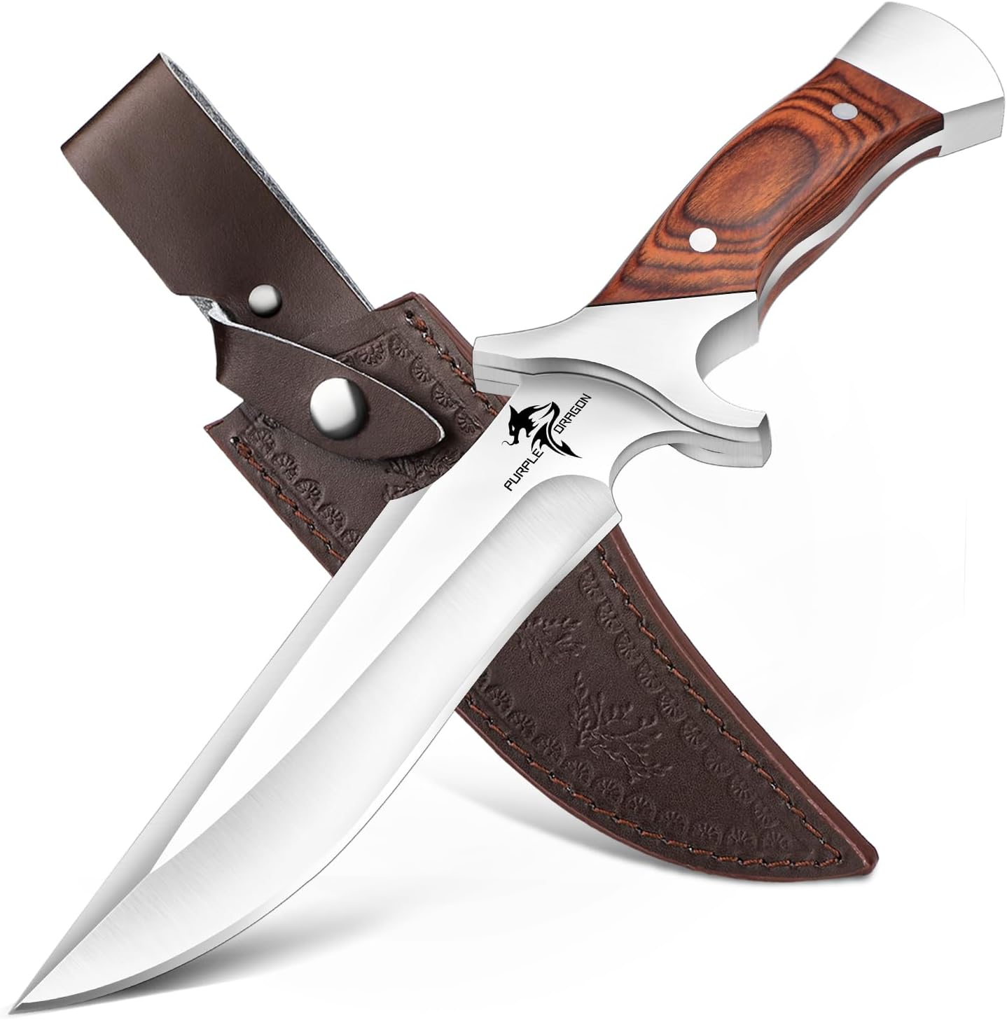 Purple Dragon Camping Fixed Blade Knife with Sheath,6 Inch Outdoor Knife Full Tang 440C Steel Bushcraft Knives with Redwood Handle-Outdoor Gear Christmas Gift for Men and Women Black
