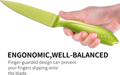 3.5 Inch Paring Knife, Fine Edge Fruit Vegetable Peeling with German High Carbon Stainless Steel Forged Blade, Small Kitchen Non-Stick Multi-Purpose Knife-Green