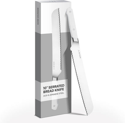 Misen Serrated Bread Knife - High-Carbon Japanese AUS8 Steel - Perfect for Soft Foods, Bread, Pastries, and Fruits - Verstatile Slicer, Razor-Sharp Edge, Durable Blade, Ergonomic Handle - 5", Blue